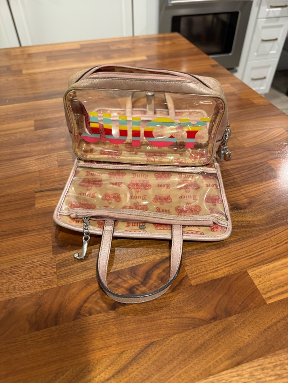 Y2K OG Juicy Couture Rose Gold Metallic Travel Cosmetics Case